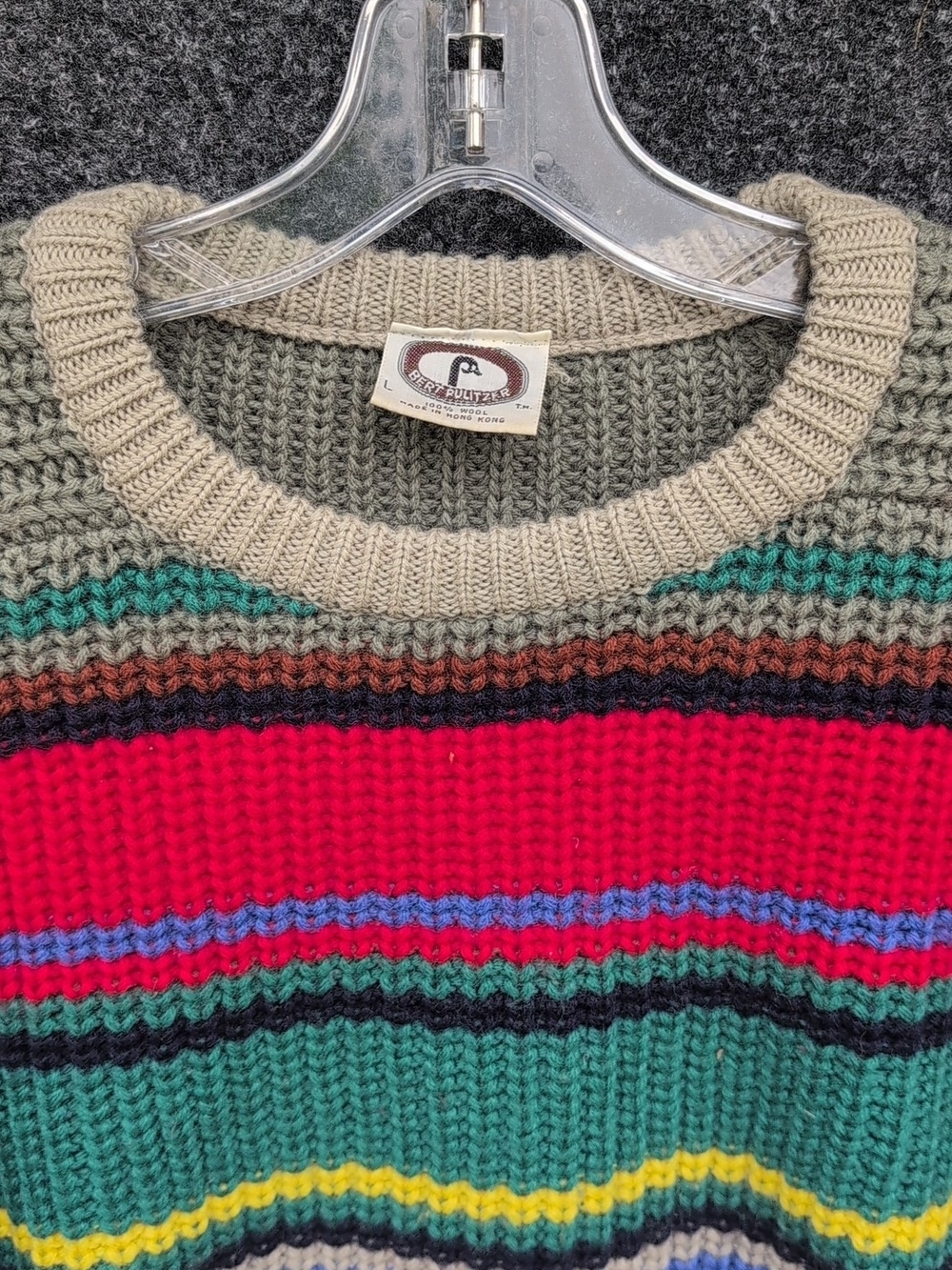 Vintage Bert Pulitzer Sweater Mens Large Multi Color Striped Wool Knit Fisherman - Picture 5 of 8
